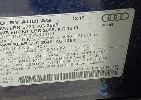 2019 Audi Sq5 3.0T Premium z USA, uszkodzony, nr VIN WA1B4AFY6K2041153